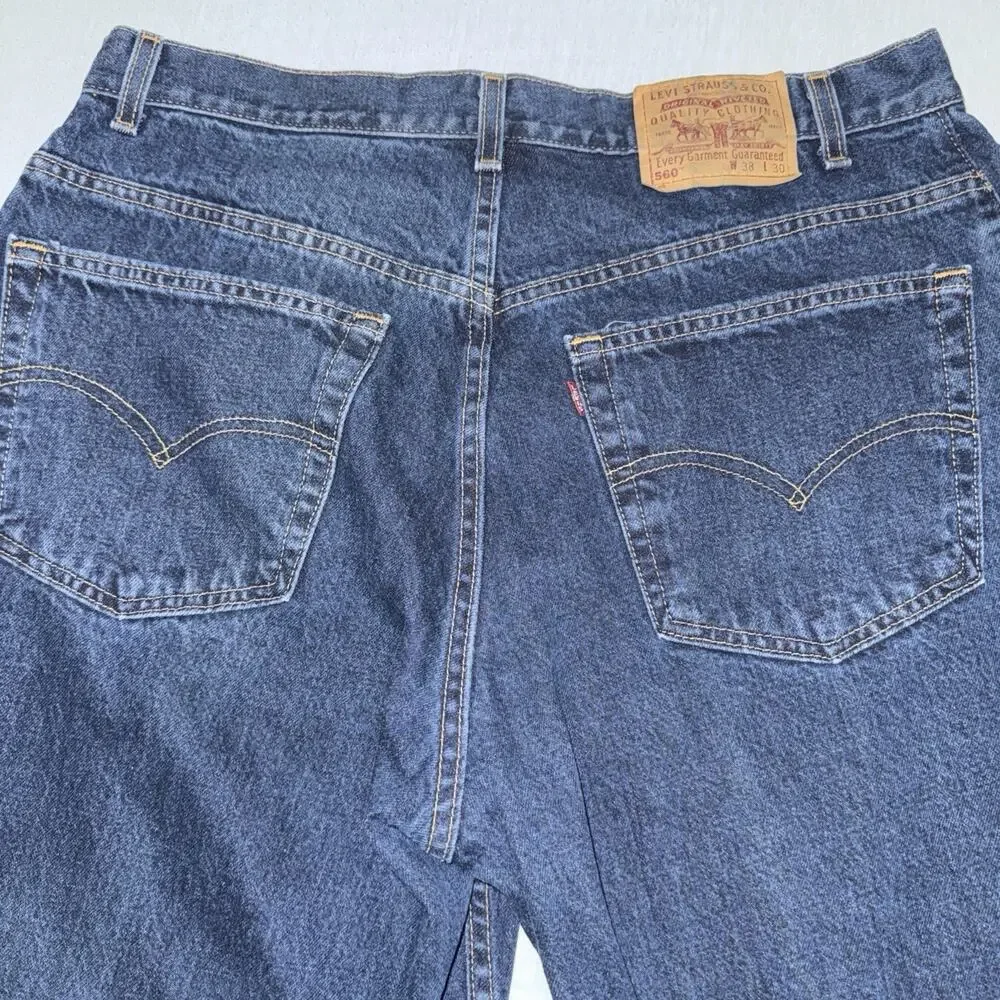 Vtg 90s Levi's 560 Loose Fit Tapered Leg Jeans Men 38x30 Blue Made in USA EUC